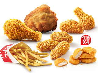 [自助餐饮]-肯德基-黄金鸡块+热辣香骨鸡+吮指原味鸡+薯条(中)