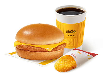 [自助餐饮]-麦当劳-(早餐)芝芝火腿扒+脆薯饼+豆浆/咖啡小杯